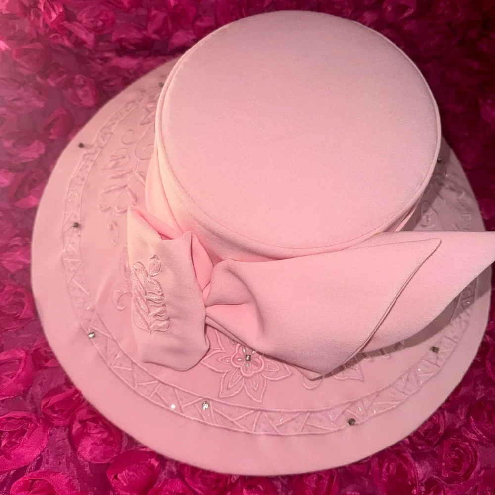Elegant Pink Women's Hat Vintage Tea By Studio B - Picture 2 of 9